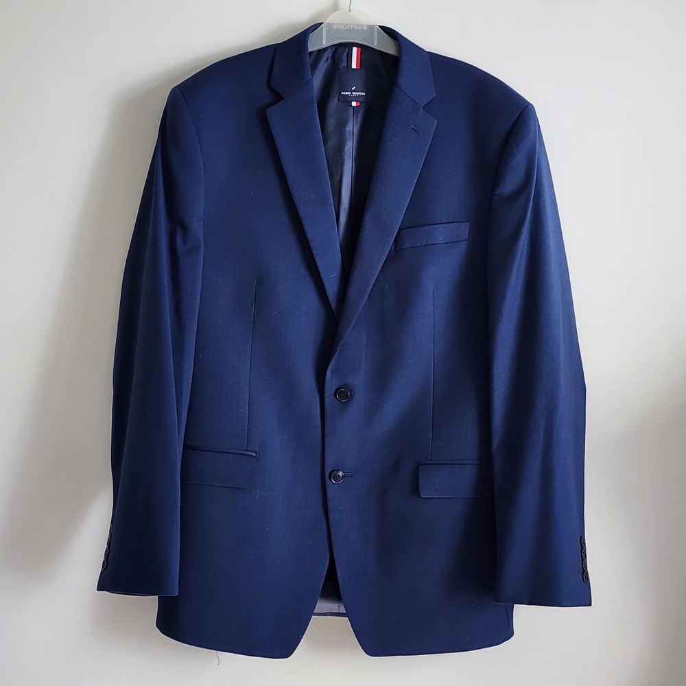 Daniel Hechter Blazer Mens 42L Blue Wool Blend Two Button Jacket Office Formal